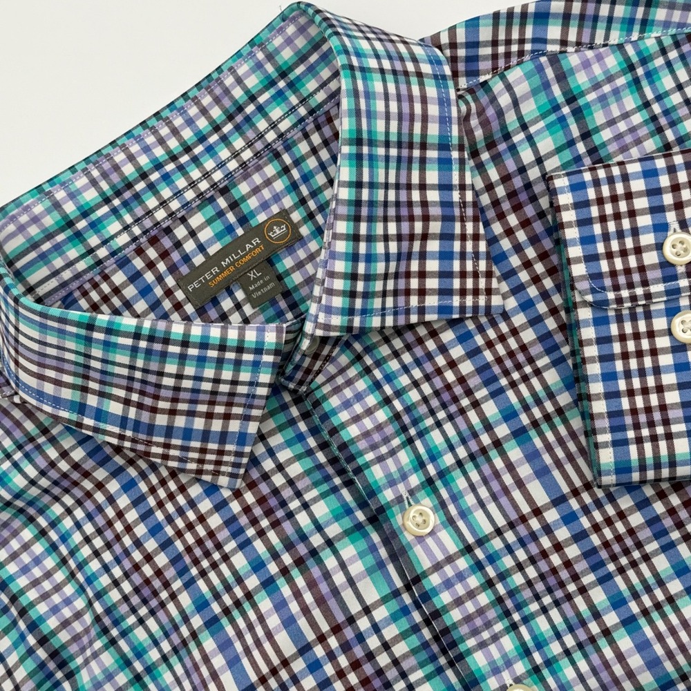 Peter Millar Summer Comfort Mens XL‎ Plaid Performance Shirt Blue MF17EW08SL